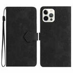 For iPhone 16 Pro Flower Embossing Pattern Leather Phone Case(Black)