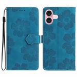 For iPhone 17 Flower Embossing Pattern Leather Phone Case(Blue)