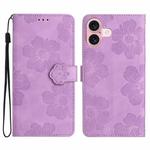 For iPhone 17 Flower Embossing Pattern Leather Phone Case(Purple)