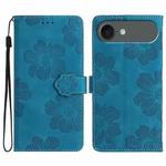 For iPhone 17 Air Flower Embossing Pattern Leather Phone Case(Blue)