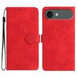 For iPhone 17 Air Flower Embossing Pattern Leather Phone Case(Red)