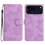 For iPhone 17 Pro Flower Embossing Pattern Leather Phone Case(Purple)