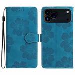 For iPhone 17 Pro Max Flower Embossing Pattern Leather Phone Case(Blue)