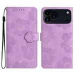 For iPhone 17 Pro Max Flower Embossing Pattern Leather Phone Case(Purple)
