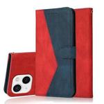 For iPhone 15 Plus Dual-color Stitching Leather Phone Case(Red Blue)