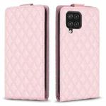 For Samsung Galaxy A12 Diamond Lattice Vertical Flip Leather Phone Case(Pink)