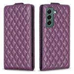 For Samsung Galaxy S21 5G Diamond Lattice Vertical Flip Leather Phone Case(Dark Purple)