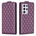 For Samsung Galaxy S21 Ultra 5G Diamond Lattice Vertical Flip Leather Phone Case(Dark Purple)