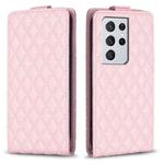 For Samsung Galaxy S21 Ultra 5G Diamond Lattice Vertical Flip Leather Phone Case(Pink)