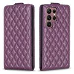For Samsung Galaxy S22 Ultra 5G Diamond Lattice Vertical Flip Leather Phone Case(Dark Purple)