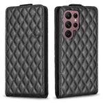 For Samsung Galaxy S22 Ultra 5G Diamond Lattice Vertical Flip Leather Phone Case(Black)