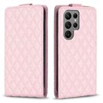 For Samsung Galaxy S23 Ultra 5G Diamond Lattice Vertical Flip Leather Phone Case(Pink)