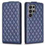 For Samsung Galaxy S23 Ultra 5G Diamond Lattice Vertical Flip Leather Phone Case(Blue)