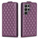 For Samsung Galaxy S24 Ultra 5G Diamond Lattice Vertical Flip Leather Phone Case(Dark Purple)
