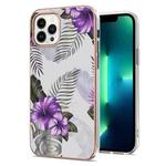 For iPhone 15 Pro Electroplating Pattern IMD TPU Shockproof Case(Purple Flower)