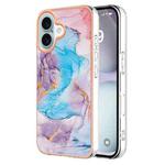 For iPhone 16 Plus Electroplating Pattern IMD TPU Shockproof Case(Milky Way Blue Marble)