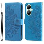 For vivo Y35+ 7-petal Flowers Embossing Leather Phone Case(Blue)