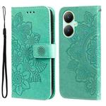 For vivo Y35+ 7-petal Flowers Embossing Leather Phone Case(Green)