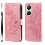 For vivo Y35+ 7-petal Flowers Embossing Leather Phone Case(Rose Gold)