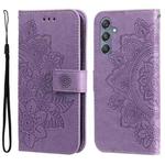 For Samsung Galaxy M34 5G 7-petal Flowers Embossing Leather Phone Case(Light Purple)