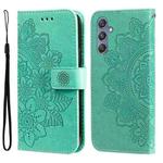 For Samsung Galaxy M34 5G 7-petal Flowers Embossing Leather Phone Case(Green)