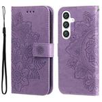 For Samsung Galaxy S24 7-petal Flowers Embossing Leather Phone Case(Light Purple)