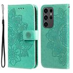 For Samsung Galaxy S24 Ultra 7-petal Flowers Embossing Leather Phone Case(Green)