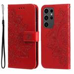 For Samsung Galaxy S24 Ultra 7-petal Flowers Embossing Leather Phone Case(Red)