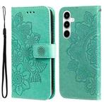 For Samsung Galaxy A35 7-petal Flowers Embossing Leather Phone Case(Green)