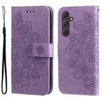 For Samsung Galaxy A55 7-petal Flowers Embossing Leather Phone Case(Light Purple)