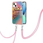 For iPhone 15 Electroplating Pattern IMD TPU Shockproof Case with Neck Lanyard(Dream Chasing Butterfly)