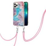 For iPhone 15 Pro Max Electroplating Pattern IMD TPU Shockproof Case with Neck Lanyard(Milky Way Blue Marble)