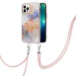 For iPhone 16 Pro Max Electroplating Pattern IMD TPU Shockproof Case with Neck Lanyard(Milky Way White Marble)