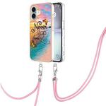 For iPhone 16 Plus Electroplating Pattern IMD TPU Shockproof Case with Neck Lanyard(Dream Chasing Butterfly)