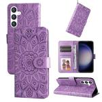 For Samsung Galaxy S23 FE 5G Embossed Sunflower Leather Phone Case(Purple)