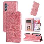 For Samsung Galaxy M34 5G Embossed Sunflower Leather Phone Case(Rose Gold)