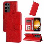 For Samsung Galaxy S24 Ultra Embossed Sunflower Leather Phone Case(Red)