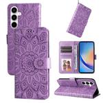 For Samsung Galaxy A35 Embossed Sunflower Leather Phone Case(Purple)