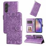 For Samsung Galaxy A55 Embossed Sunflower Leather Phone Case(Purple)