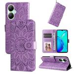 For vivo Y35+ Embossed Sunflower Leather Phone Case(Purple)