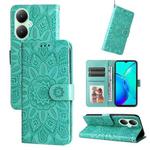 For vivo Y35+ Embossed Sunflower Leather Phone Case(Green)