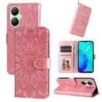 For vivo Y35+ Embossed Sunflower Leather Phone Case(Rose Gold)
