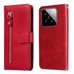 For Xiaomi 14 Fashion Calf Texture Zipper Leather Phone Case(Red)