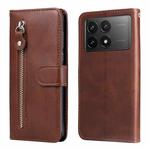 For Xiaomi Redmi K70E Fashion Calf Texture Zipper Leather Phone Case(Brown)