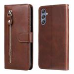 For Samsung Galaxy M34 5G Fashion Calf Texture Zipper Leather Phone Case(Brown)