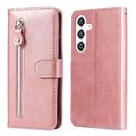 For Samsung Galaxy S24+ Fashion Calf Texture Zipper Leather Phone Case(Rose Gold)