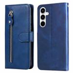 For Samsung Galaxy A35 Fashion Calf Texture Zipper Leather Phone Case(Blue)