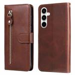 For Samsung Galaxy A35 Fashion Calf Texture Zipper Leather Phone Case(Brown)