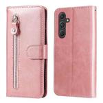 For Samsung Galaxy A55 Fashion Calf Texture Zipper Leather Phone Case(Rose Gold)
