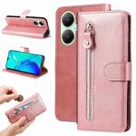 For vivo Y35+ Fashion Calf Texture Zipper Leather Phone Case(Rose Gold)